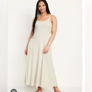 Old Navy Fit And Flare Cotton Ribbed Dress In Bone.